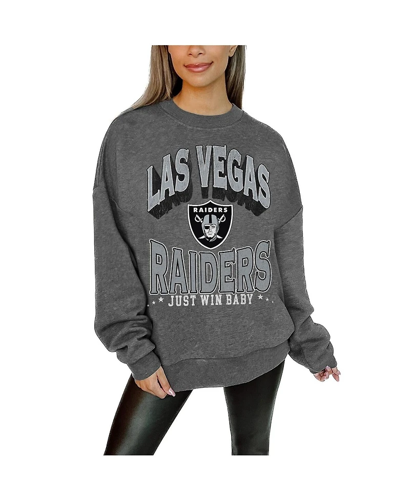 Gameday Couture Women's Charcoal Las Vegas Raiders Long Weekend Premium Fleece Drop Shoulder Pullover Sweatshirt