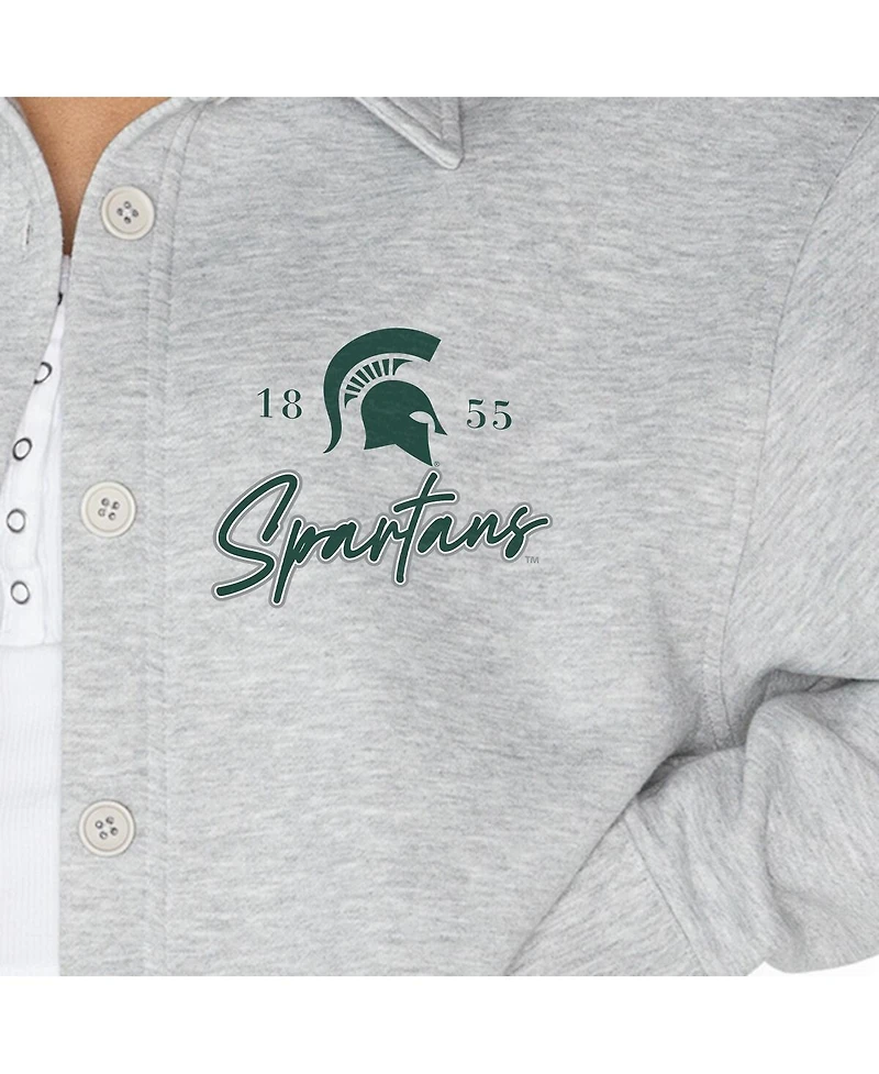 Gameday Couture Women's Ash Michigan State Spartans Foundation Full-Button Long Sleeve Overshirt Top