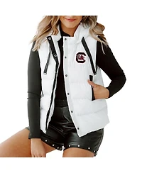 Gameday Couture Women's White South Carolina Gamecocks Hooded Full-Snap Puffer Vest