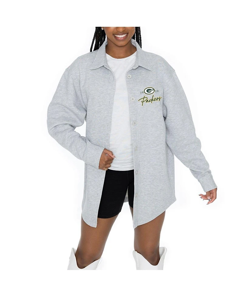 Gameday Couture Women's Ash Green Bay Packers Full-Button Long Sleeve Overshirt Top