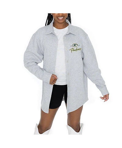 Gameday Couture Women's Ash Green Bay Packers Full-Button Long Sleeve Overshirt Top