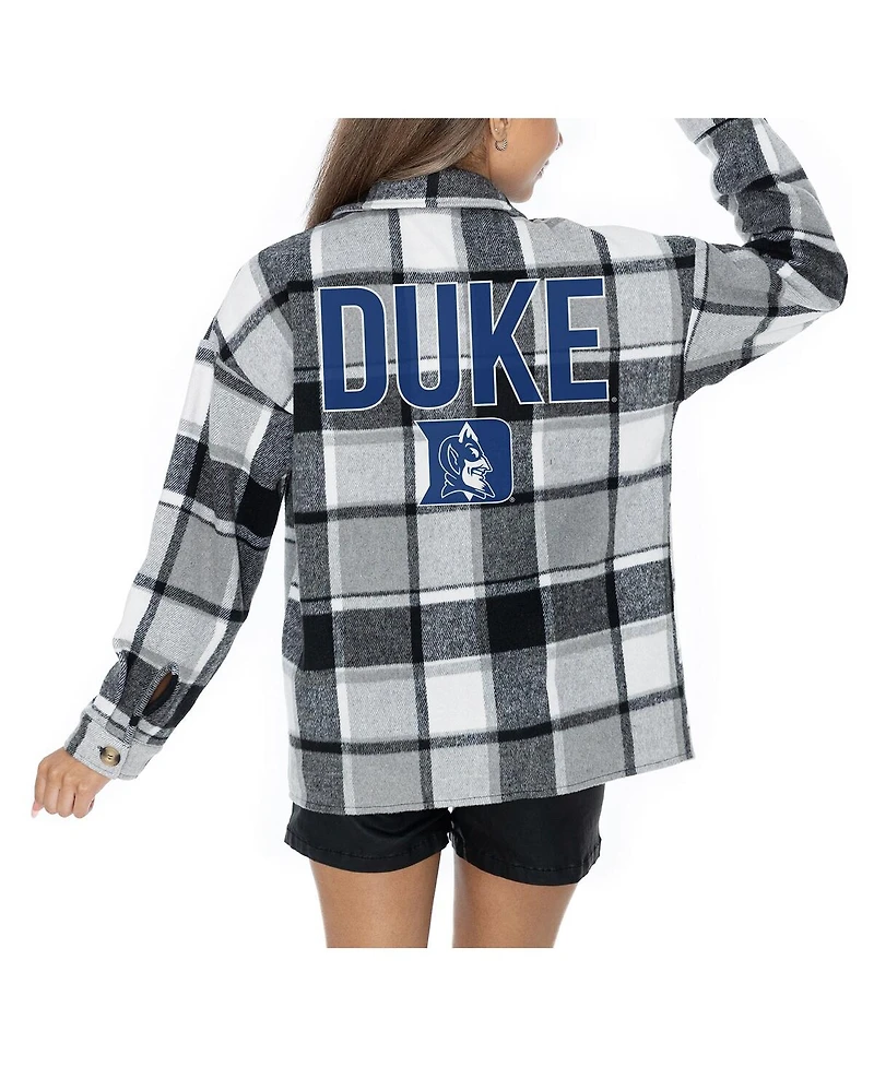 Gameday Couture Women's Grey Duke Blue Devils Long Sleeve Brushed Plaid Button-Up Overshirt Jacket