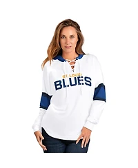 G-iii 4Her by Carl Banks Women's White St. Louis Blues Goal Zone Long Sleeve Lace-Up Hoodie T-Shirt