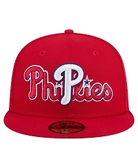 New Era Men's Red Philadelphia Phillies Overlap 59FIFTY Fitted Hat