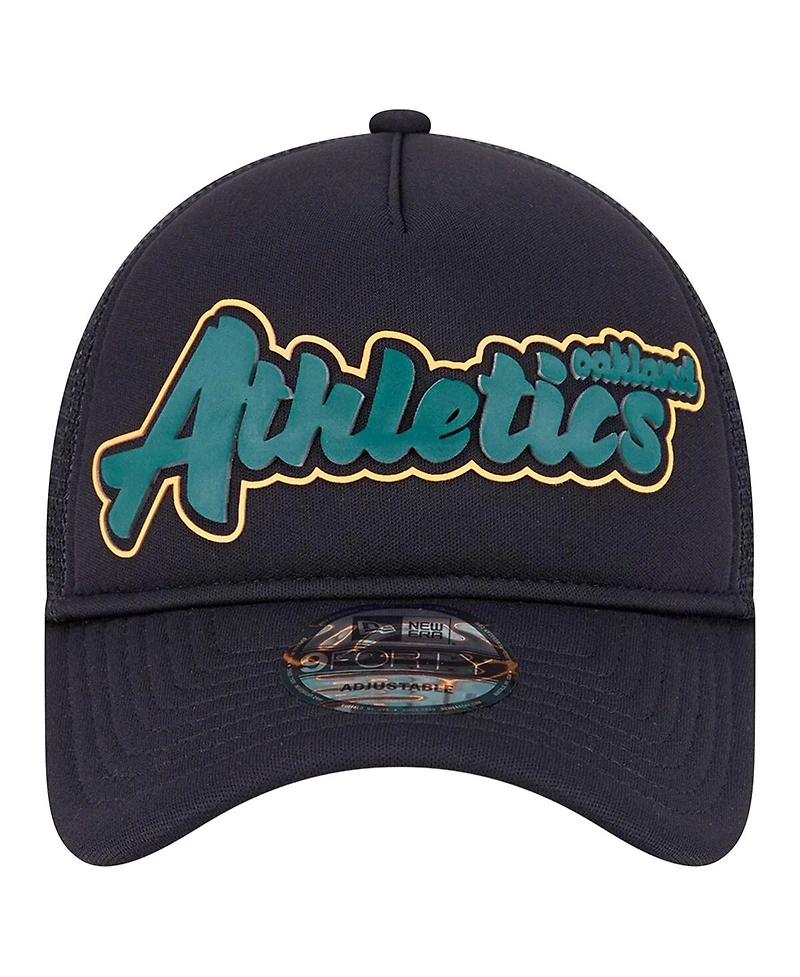 New Era Men's Black Oakland Athletics Retro Bold A-Frame Trucker 9FORTY Adjustable Hat