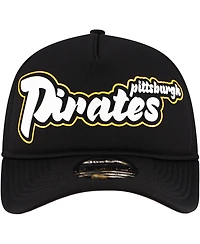 New Era Men's Black Pittsburgh Pirates Retro Bold A-Frame Trucker 9FORTY Adjustable Hat