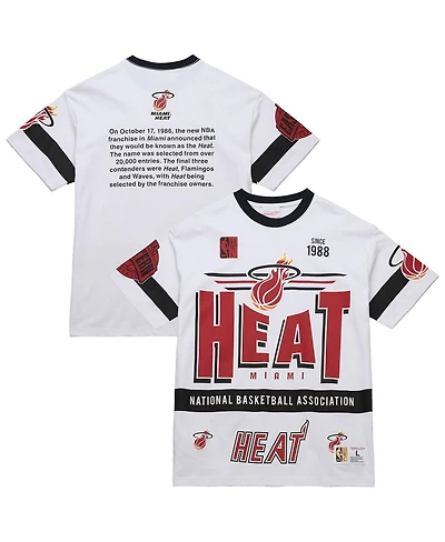 Mitchell & Ness Men's and Women's White Miami Heat Hardwood Classics Vintage Team Origins Premium T-Shirt