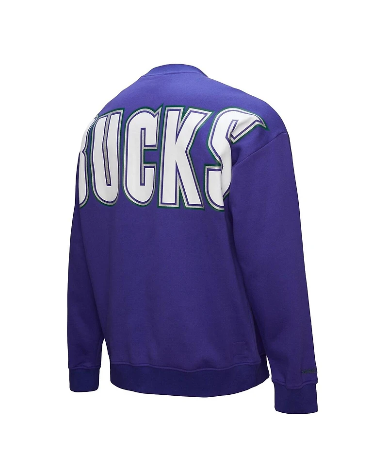 Mitchell & Ness Men's Purple Milwaukee Bucks Hardwood Classics There Back 2.0 Vintage Pullover Sweatshirt