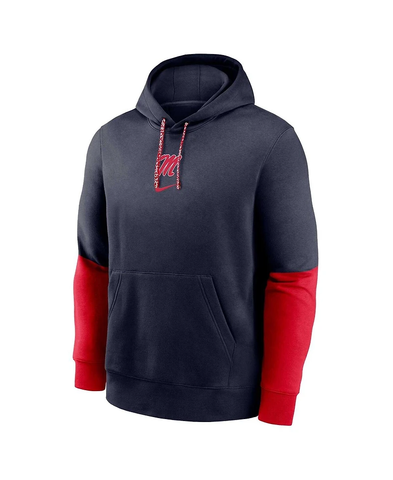 Nike Men's Navy Ole Miss Rebels 2024 Sideline Club Fleece Pullover Hoodie