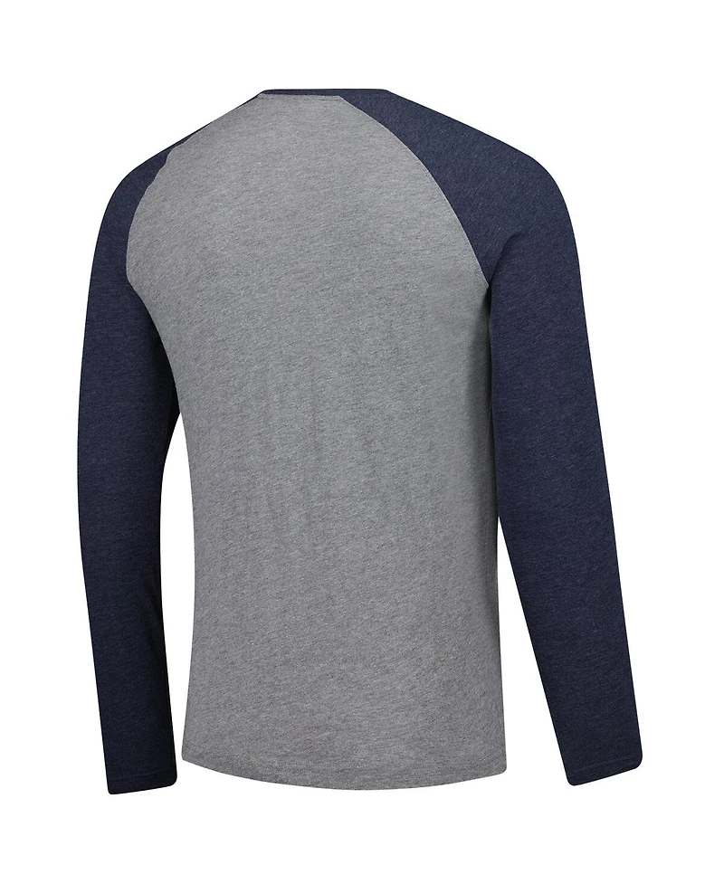 Fanatics Men's Heather Gray/Heather Navy New York Yankees Weathered Logo Tri-Blend Raglan Long Sleeve T-Shirt
