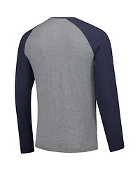 Fanatics Men's Heather Gray/Heather Navy New York Yankees Weathered Logo Tri-Blend Raglan Long Sleeve T-Shirt