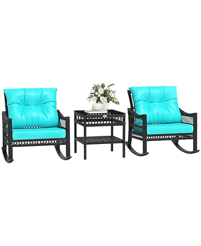 Outsunny 3 Pieces Rat Rocking Chair Set, Outdoor Rocker Chair,