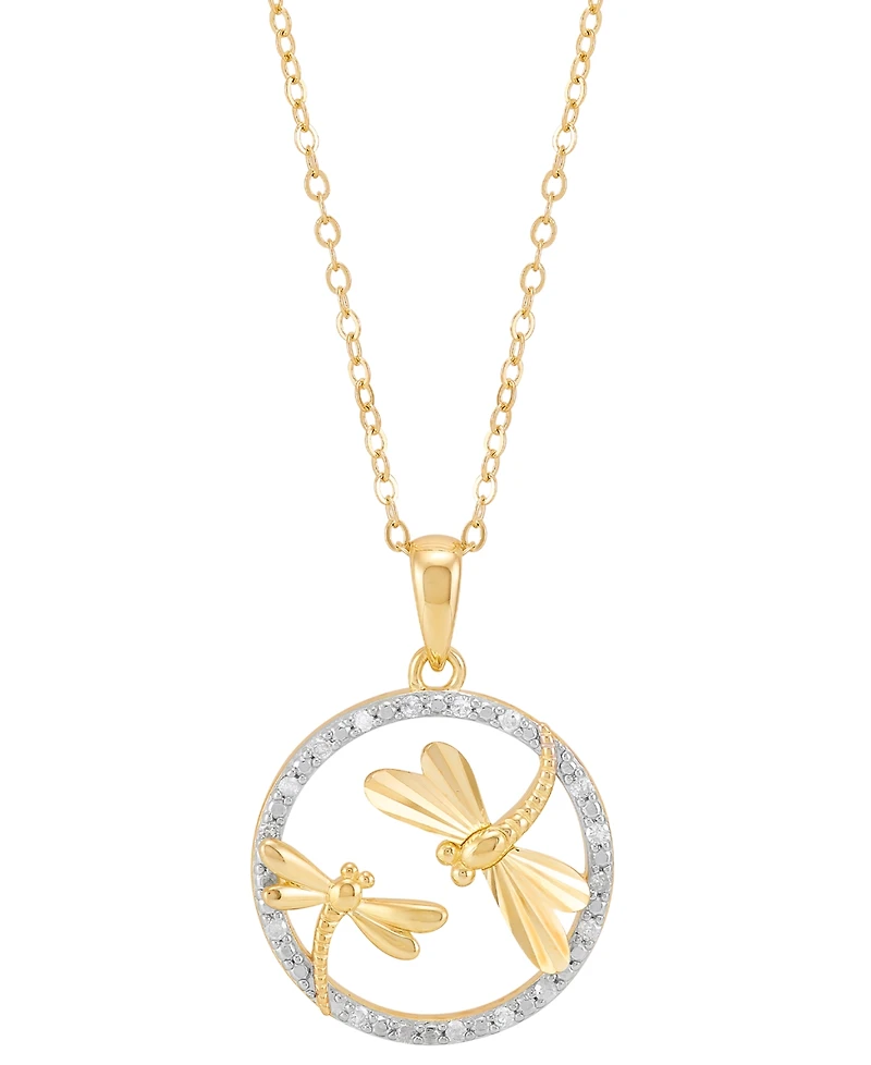 Diamond Dragonfly Pendant Necklace (1/10 ct. t.w.) in 14k Gold-Plated Sterling Silver, 16" + 2" extender