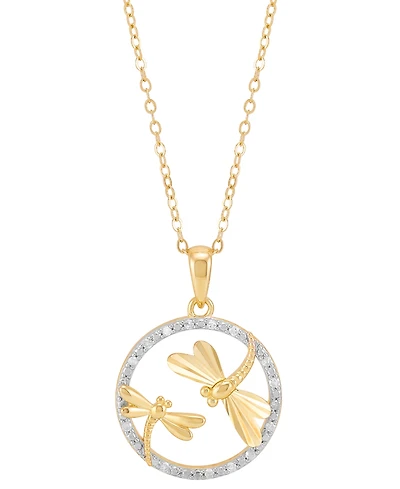 Diamond Dragonfly Pendant Necklace (1/10 ct. t.w.) in 14k Gold-Plated Sterling Silver, 16" + 2" extender
