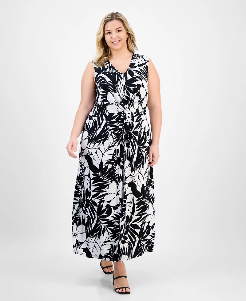 Connected Plus Printed Twisted-Front Maxi Dress