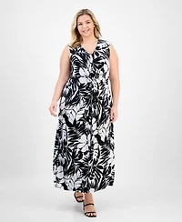 Connected Plus Printed Twisted-Front Maxi Dress