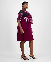 Connected Plus Floral-Print Capelet Sheath Dress