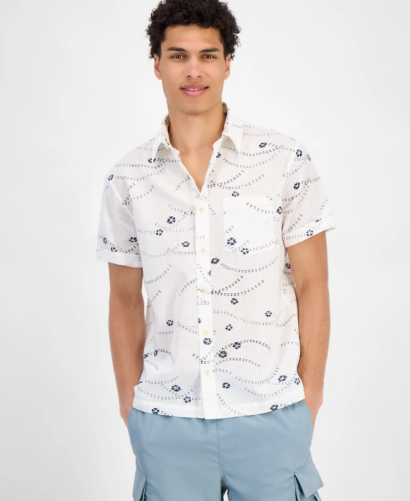 Sun + Stone Men's Damien Short Sleeve Abstract Print Linen Blend Button-Front Shirt, Exclusively at Macy's