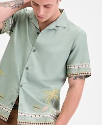 Sun + Stone Men's Embroidered Palm Shirt, Macy's Exclusive