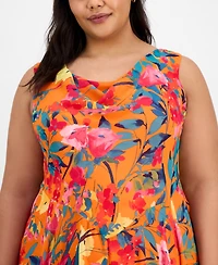 Robbie Bee Plus Cowl-Neck Sleeveless Handkerchief-Hem Dress