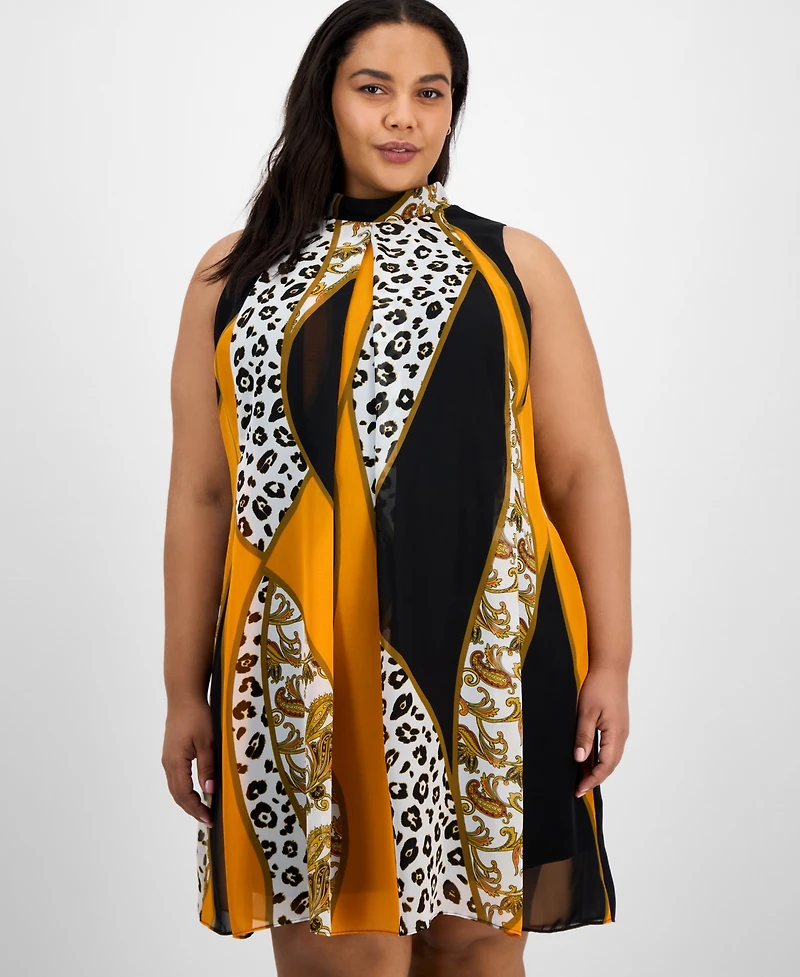 Robbie Bee Plus Printed Mock-Neck Sleeveless Shift Dress