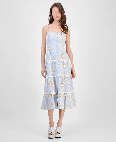Guess Women's Floral Eyelet Tiered Midi Dress