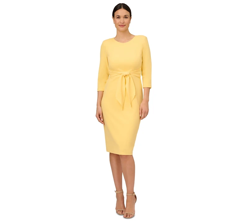 Adrianna Papell Women's Crepe Tie-Waist 3/4-Sleeve Sheath Dress