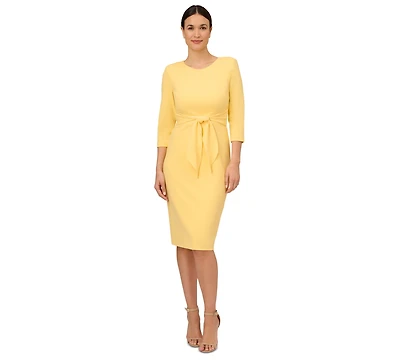 Adrianna Papell Women's Crepe Tie-Waist 3/4-Sleeve Sheath Dress