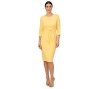 Adrianna Papell Women's Crepe Tie-Waist 3/4-Sleeve Sheath Dress