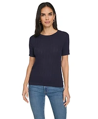 Nautica Jeans Women's Short Sleeves Rope Cable Sweater