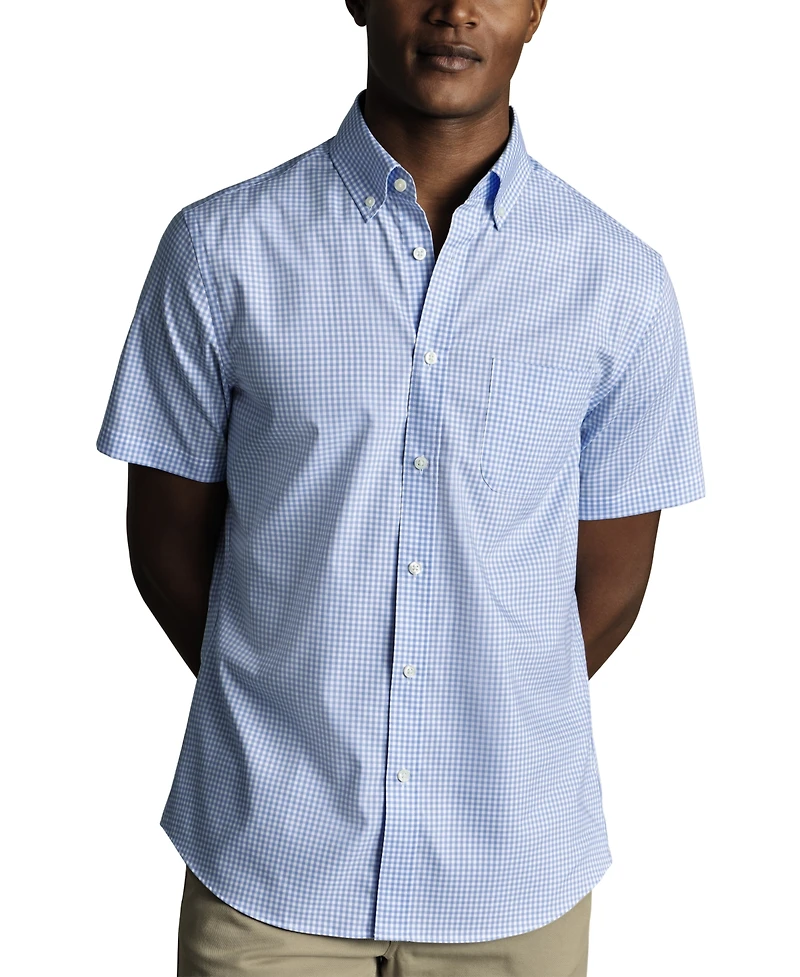 Charles Tyrwhitt Men's Slim Fit Short Sleeve Wrinkle-Resistant Button-Down Shirt