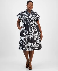 Sandra Darren Plus Printed Short-Sleeve Shirtdress