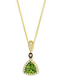 Le Vian Green Apple Peridot (1-1/8 ct. t.w.) & Diamond (1/5 ct. t.w.) Trillion Halo Adjustable 20" Pendant Necklace in 14k Gold