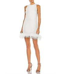 Mac Duggal Women's Feathered Hem High Neck Sleeveless A Line Dress