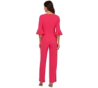 Adrianna Papell Women's Tie-Front Bell-Sleeve Knit Crepe Jumpsuit