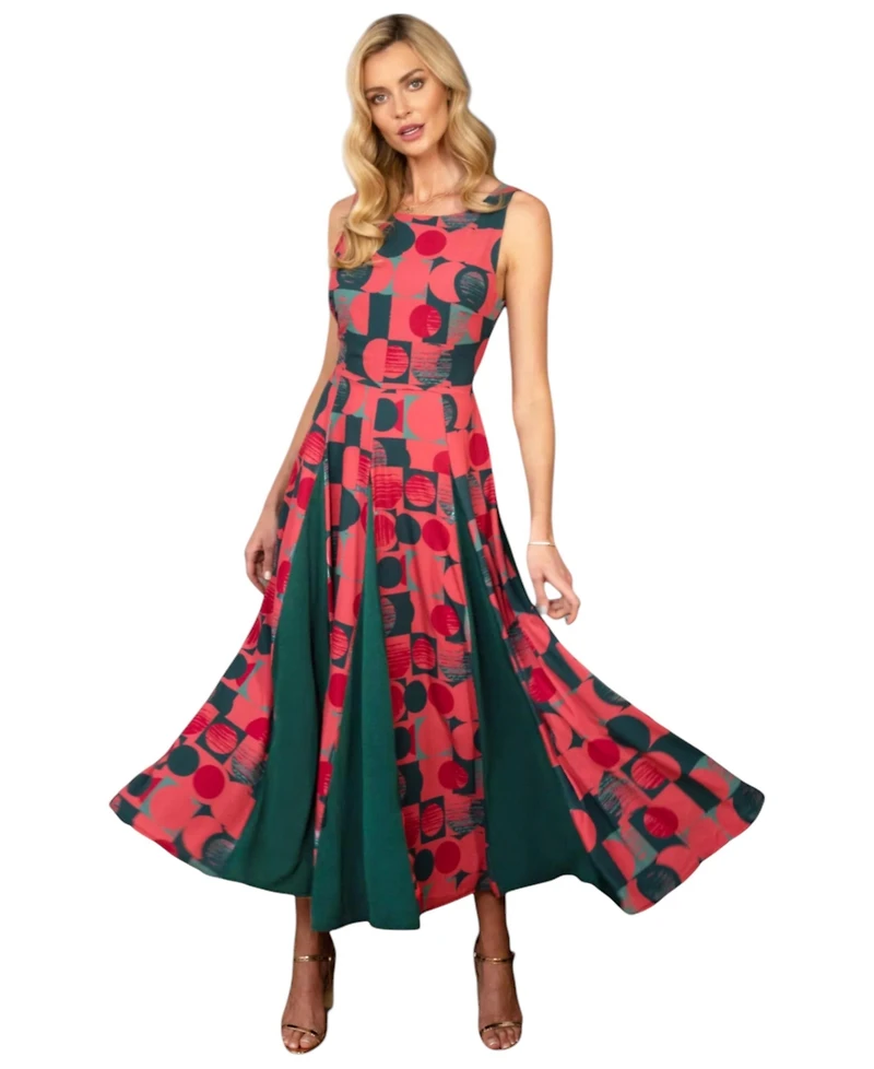 HotSquash London Women's Box Pleat Midi Dress with Contrast Skirt