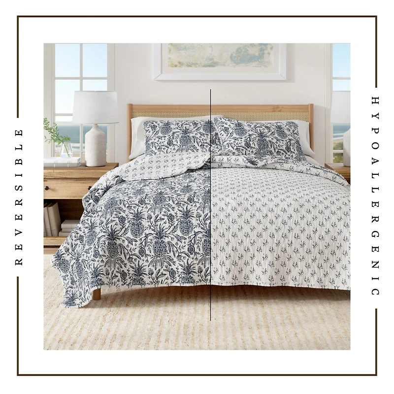 Linery & Co. Cotton Stitched Reversible Coastal Quilt and Sham Set