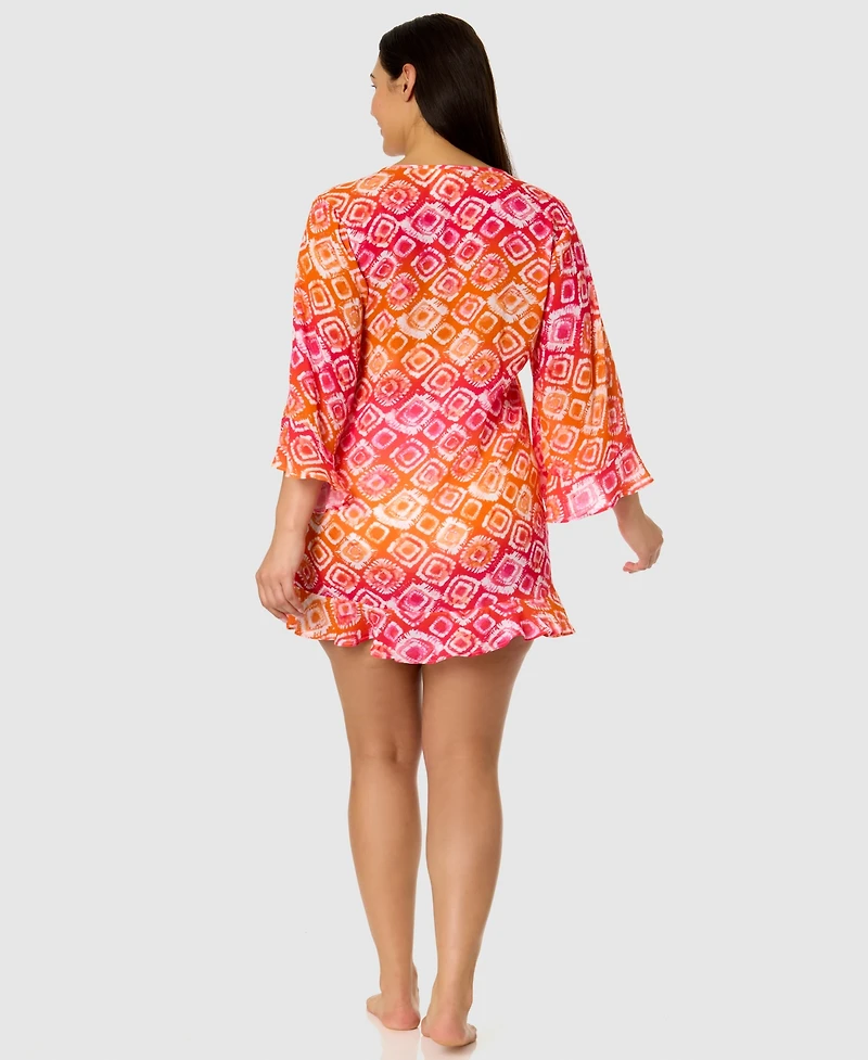 Anne Cole Plus Size Printed Flounce Tunic Swim Cover-Up