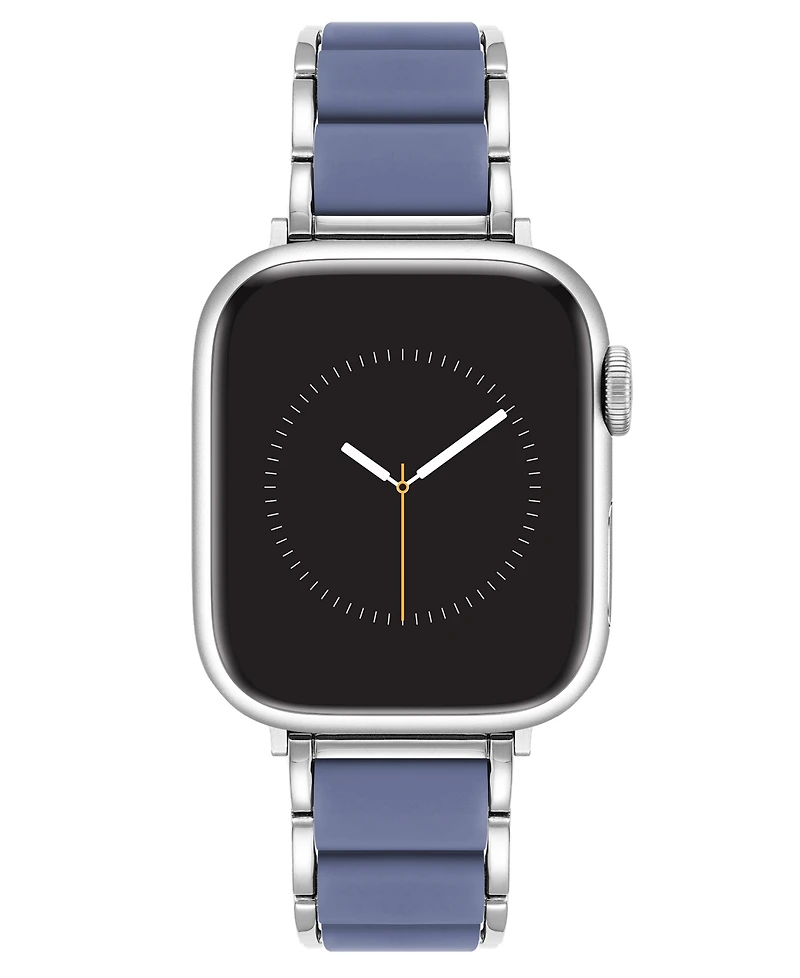Anne Klein Women's Light Blue Rubberized Link with Silver-Tone Alloy Metal Band for Apple Watch 10 38/40/41mm