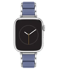 Anne Klein Women's Light Blue Rubberized Link with Silver-Tone Alloy Metal Band for Apple Watch 10 38/40/41mm