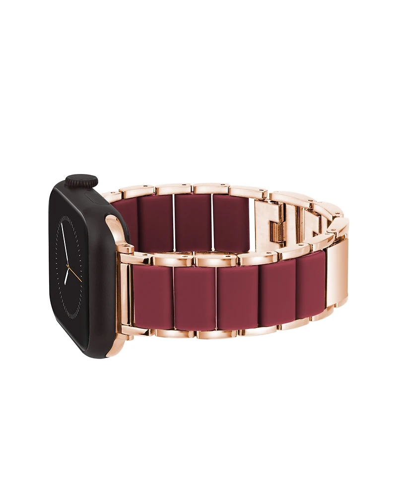 Anne Klein Women's Burgundy Rubberized Link with Rose Gold-Tone Alloy Metal Band for Apple Watch 44/45/46/49mm