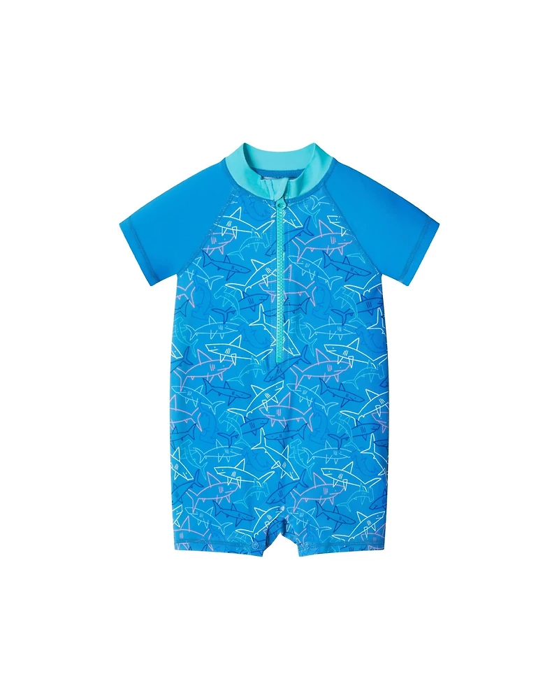 Andy & Evan Baby Boys Blue Swim Romper w/Hat