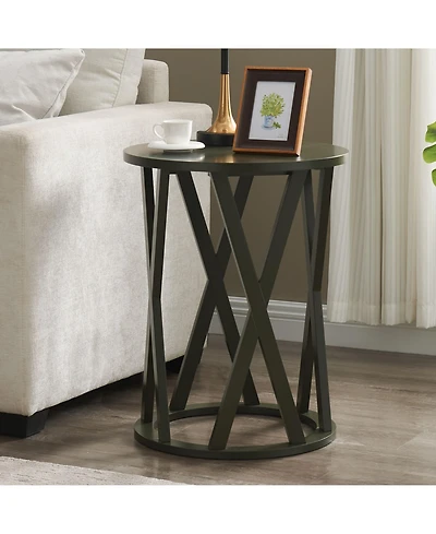 Kings Brand Furniture Emma Side End Table - Modern Round Farmhouse Accent for Living Room, Bedroom, Office