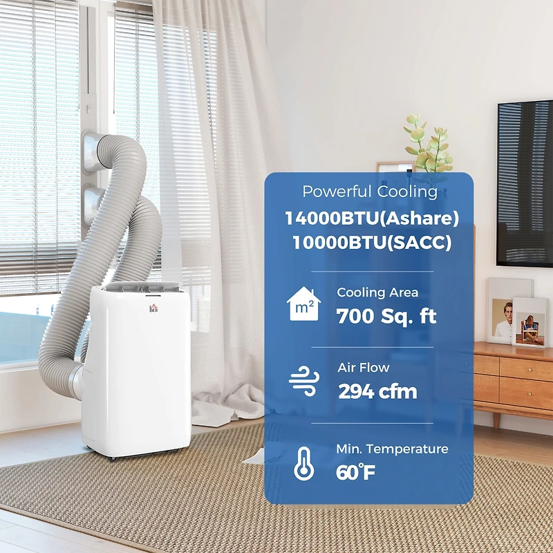 Homcom Inverter Portable Air Conditioner with Dual Hose, 14000 Btu Ac Unit