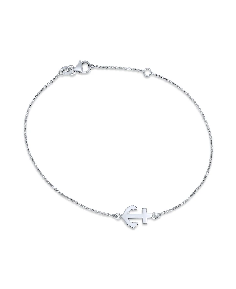 Bling Jewelry Nautical Ocean Sideways Boat Anchor Charm Anklet Ankle Bracelet .925 Sterling Silver Adjustable 9 To 10 Inch With Extender
