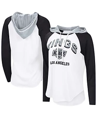 G-iii 4Her by Carl Banks Women's White/Black Los Angeles Kings Vip Raglan Long Sleeve Hoodie T-Shirt
