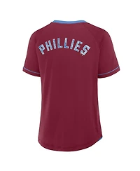 Fanatics Women's Burgundy Philadelphia Phillies Cooperstown Collection League Diva V-Neck T-Shirt