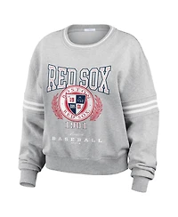 Wear by Erin Andrews Women's Heather Gray Boston Red Sox Domestic Crest Pullover Sweatshirt