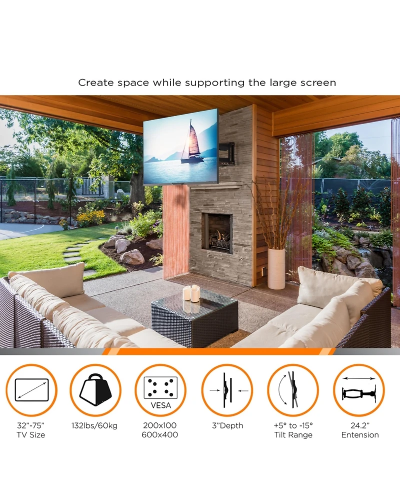 ProMounts Full Motion Indoor and Outdoor Tv Wall Mount For Tvs 32"