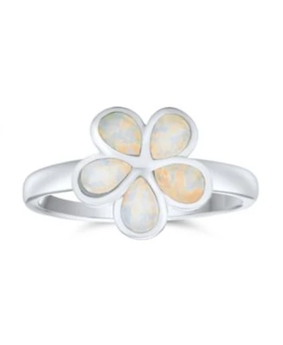 Bling Jewelry White Created Opal Hawaiian Plumeria Flower Ring .925 Sterling Silver